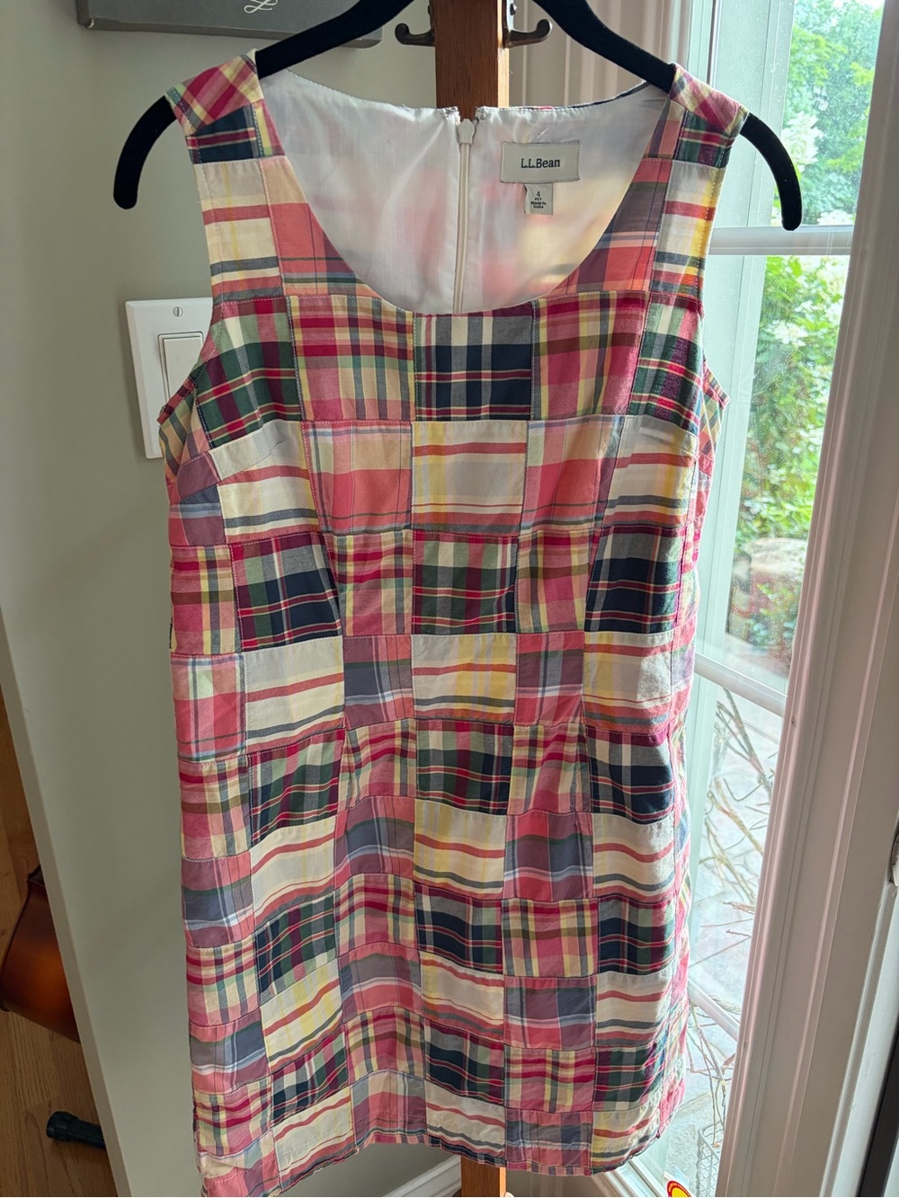 L.L.Bean Pink Multi Plaid Sleeveless Dress Madras Size 4P Petite
